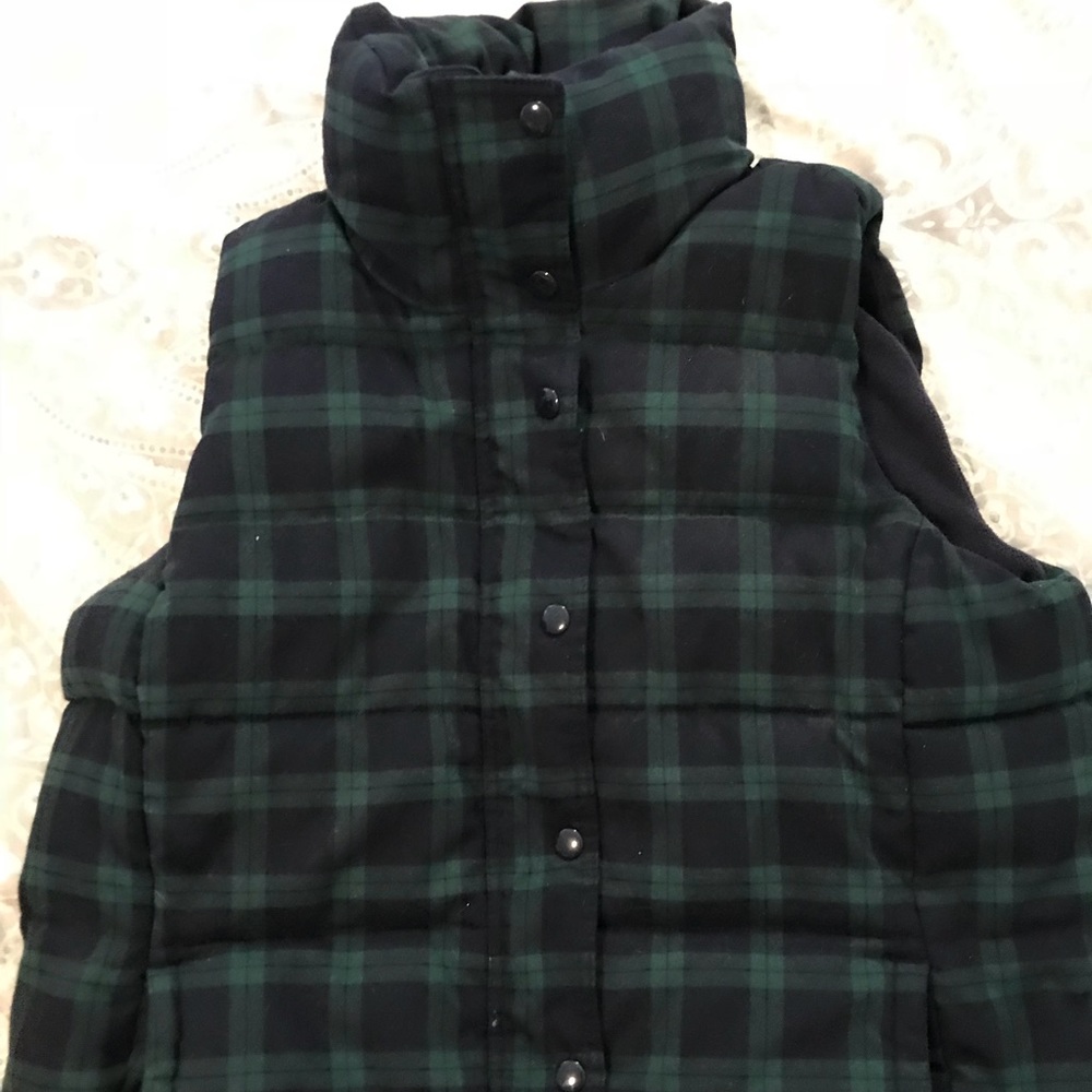 Old Navy Navy/Green Plaid Puffer Vest
